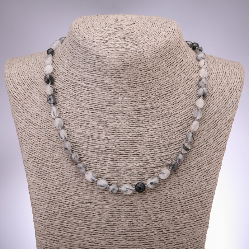 Natural quartz 'Hairy' rutile necklace, faceted beads, 6-8 mm diameter, 48 cm long