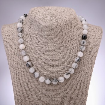 Natural Stone Necklace: Rutile Quartz, Smooth Beads, 10mm Diameter, 48cm Length