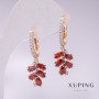 Xuping Branches Earrings, 18K Gold Plating, Rhodium, with Red Stone and White Crystals, 32×11 mm