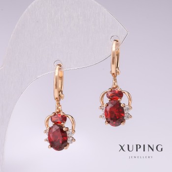 Xuping Spider Earrings 18K Gold-Plated with Red Stone and White Crystals, 25x10mm