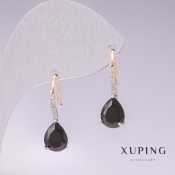 Earrings Xuping 18K Gold Plating, Rhodium Coating with Black Stones and White Rhinestones, 21x7mm