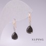 Earrings Xuping 18K Gold Plating, Rhodium Coating with Black Stones and White Rhinestones, 21x7mm