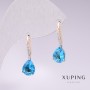 Discount! Xuping earrings with 18K gold plating and rhodium, featuring blue stones and white crystals, 21x7mm