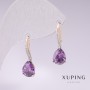Xuping Earrings with 18K Gold Plating, Rhodium Coating with Purple Stones and White Crystals, 21x7 mm