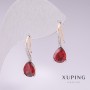 Xuping Earrings 18K Gold Plated, Rhodium with Red Stone and White Crystals, 21x7 mm
