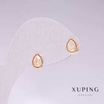 Xuping Stud Earrings - Drop-shaped with White Stone 'Gasoline' 18K Gold Plating 18x7mm