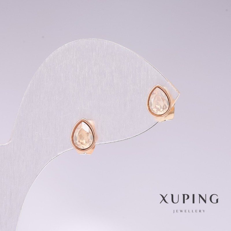 Xuping Stud Earrings - Drop-shaped with White Stone 'Gasoline' 18K Gold Plating 18x7mm