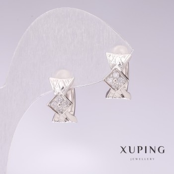 Xuping Rhodium Earrings with White Crystals 7×12 mm