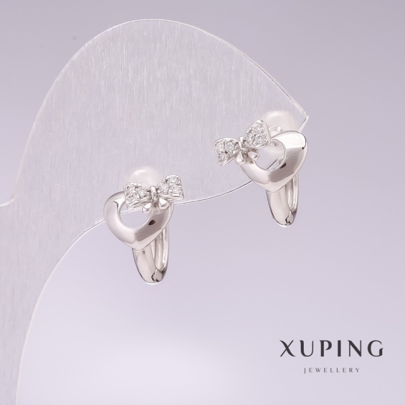 Discount! Xuping Rhodium Earrings with White Rhinestones 11x17mm
