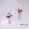Xuping Rhodium-Plated Earrings with Red Stones and White Rhinestones 20x10mm