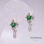 Discount! Xuping rhodium-plated earrings with green stones and white crystals 20x10mm