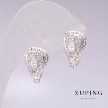 Xuping Rhodium Earrings with White Stones and White Crystals 11x17mm