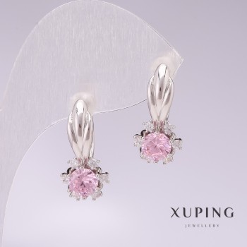 Earrings Xuping rhodium with pink stones 21x10 mm