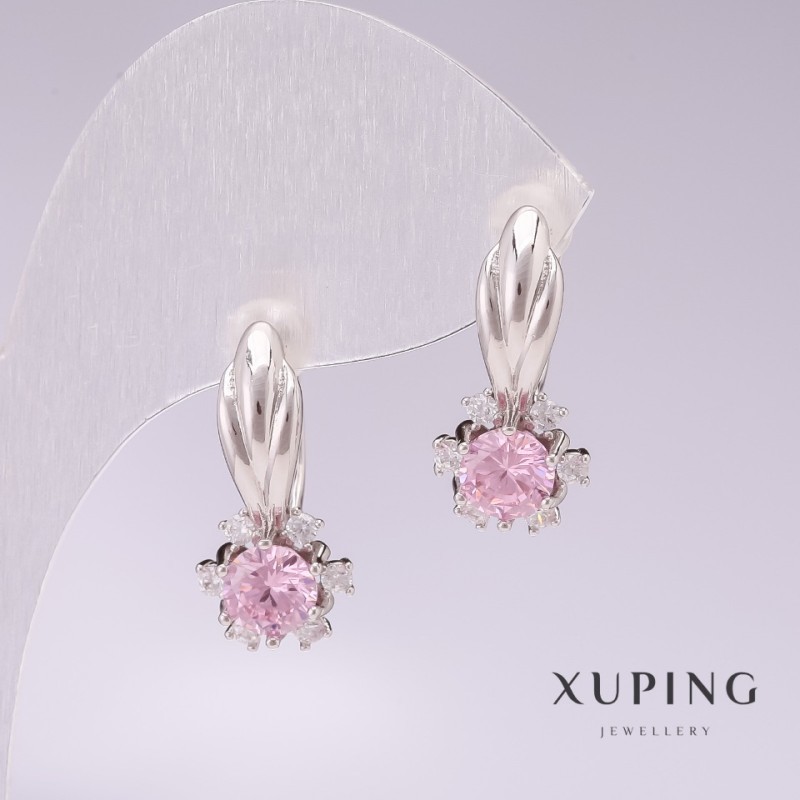 Earrings Xuping rhodium with pink stones 21x10 mm