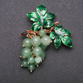 Brooch Grapevine Cluster with Natural Jade Stone Metal 60×45mm