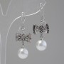 Bow Earrings with pearls (imitation) and crystals (silver-tone metal) 3.7 x 1.5 cm