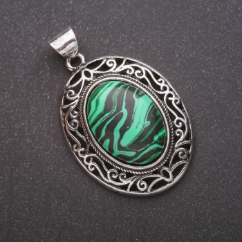 Malachite Pendant (Pressed) in Antique-Style Setting 33×40×52 mm