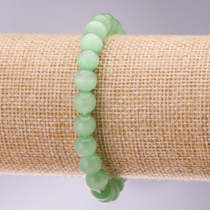Green Cat's Eye Bracelet, 8 mm diameter, 18 cm length