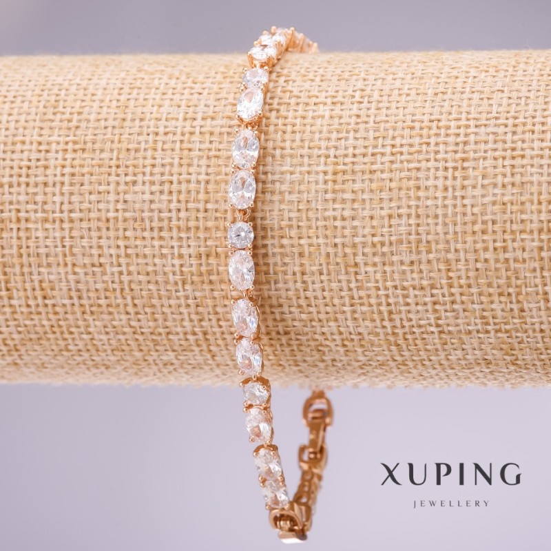 Xuping Bracelet with White Stones, 4mm Thick, 18-20 cm Length, Gold Plated with Extender Chain