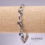 Xuping Bracelet with Blue Stones, 9mm Thick, 17–19 cm Length, Rhodium-Plated with Extender Chain