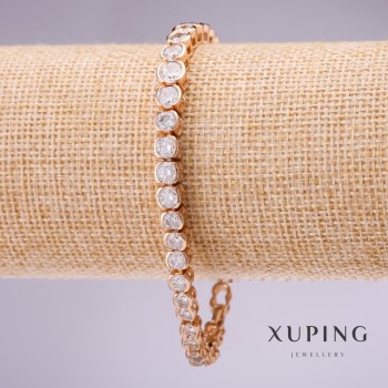 Xuping Bracelet with White Stones, 7mm Thickness, 17–19cm Length, Gold Plated with Extension Chain