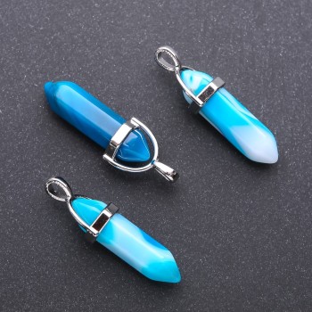 Blue Agate Hexagonal Pendant 8×35×40 mm