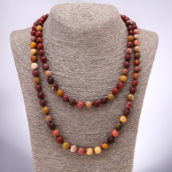 Mookaite Jasper Necklace with natural stone beads, smooth round beads, diameter about 8 mm, length 120 cm