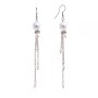 Drop earrings with white pearls (them) and rhinestones on chains, silver-tone metal, 95mm