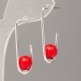 Xuping Earrings with Red Majorca Bead, 34x8 mm, Rhodium-Plated