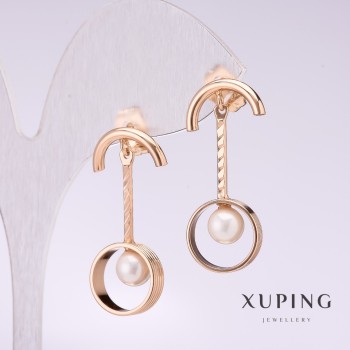 Xuping Earrings with White Mallorca Pearl 30x5 mm - 18K Gold Plating