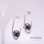 Xuping Earrings Clip with Black Mallorca Bead 33x10mm Rhodium
