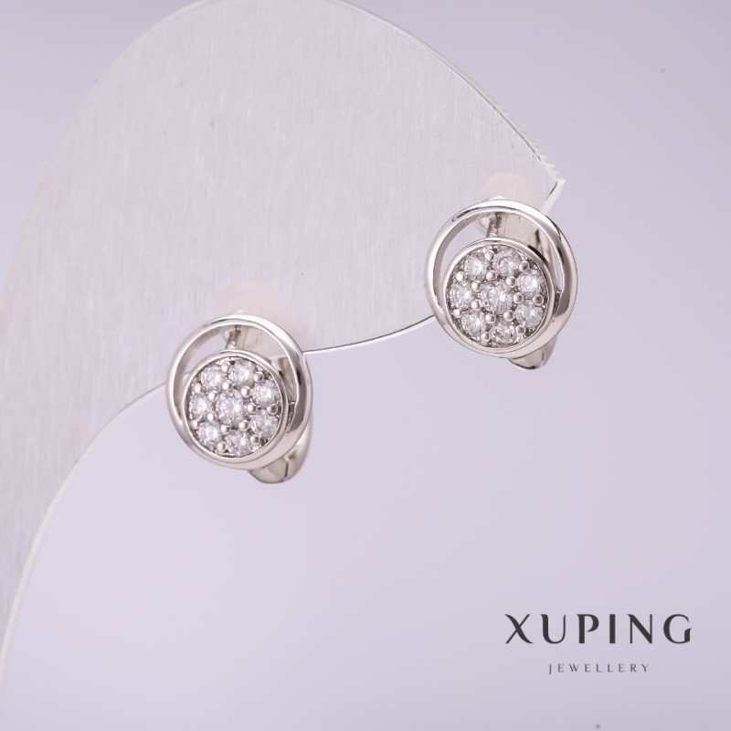 Xuping earrings with white crystals 10x12mm rhodium