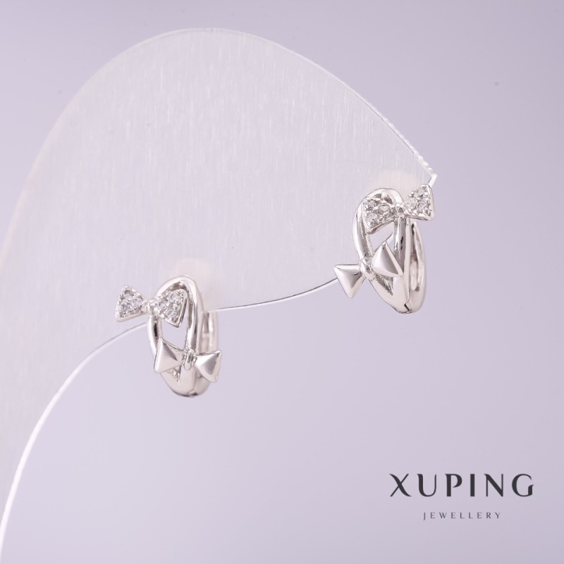 Xuping Earrings 'Bows' with White Crystals 11x9mm Rhodium Plated