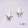 Xuping Butterfly Earrings with White Stones 16x14 mm Rhodium-Plated