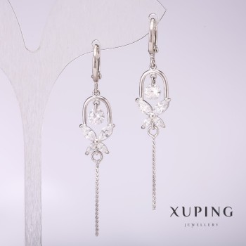 Discount! Xuping Earrings with White Stones, Rhodium 55x10mm