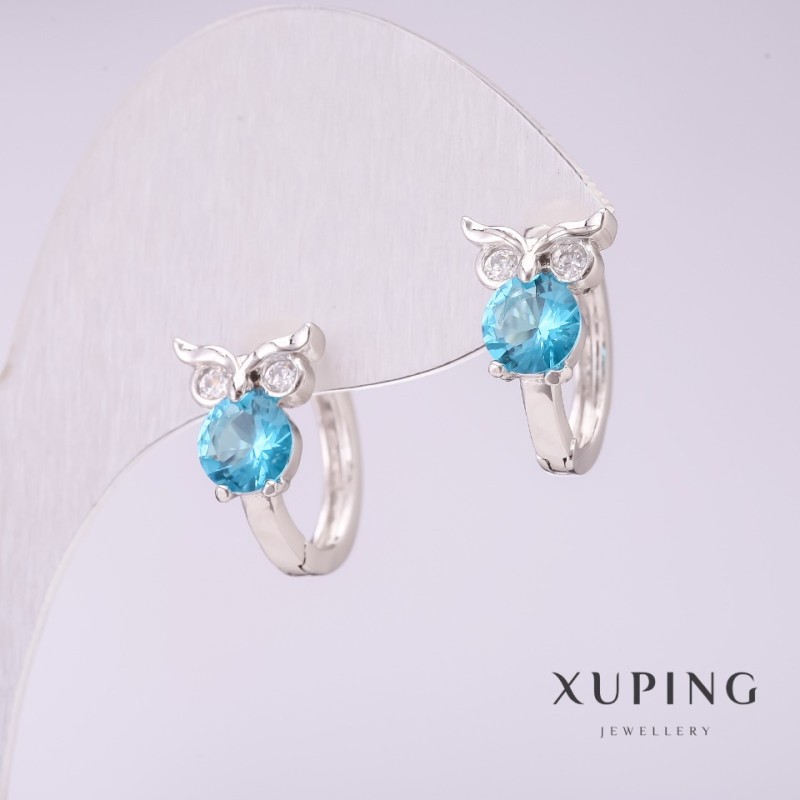 Xuping Owl Earrings with Blue Stones 15x9mm Rhodium-plated