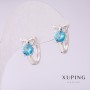 Xuping Owl Earrings with Blue Stones 15x9mm Rhodium-plated