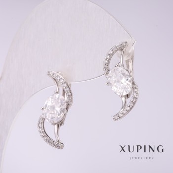 Xuping Earrings with White Stones 21x8mm Rhodium