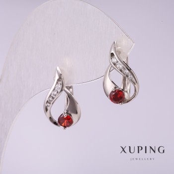 Xuping Earrings with Red Stones 17x10mm Rhodium