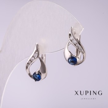 Xuping Earrings with Blue Stones 17x10mm Rhodium-plated