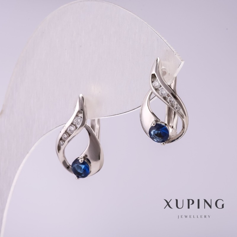 Xuping Earrings with Blue Stones 17x10mm Rhodium-plated