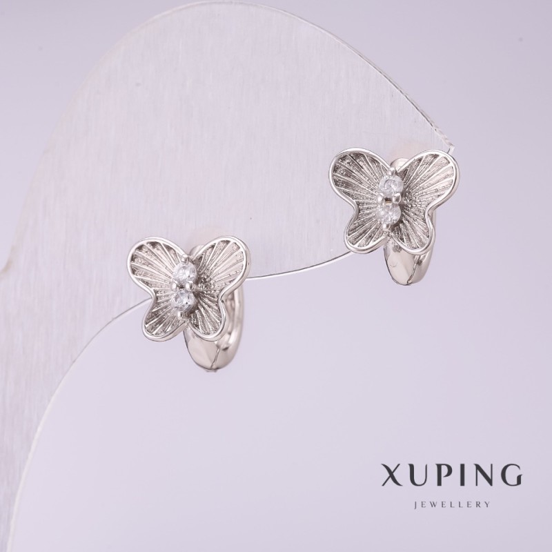 Earrings Xuping 'Butterflies' with white crystals 10x10 mm rhodium