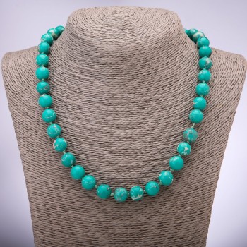 Variscite Necklace with Smooth Beads, 10± mm Diameter, 48 cm Length