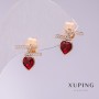 Xuping Heart-Shaped Stud Earrings with Red Stones, 12x11 mm, Gold-Plated