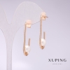 Xuping Earrings with White Mallorca Pearls, 34x8mm, 18K Gold Plated