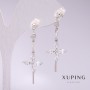 Xuping Earrings 'Flowers with White Stones' 40x13mm Rhodium-Plated