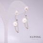 Xuping earrings with white Mallorca pearls 34x8 mm rhodium