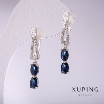 Xuping earrings with blue stones 33x5mm rhodium-plated