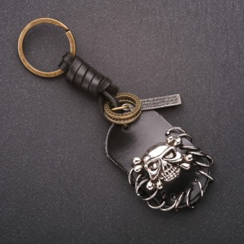 Men's eco leather Skull keychain, length 12 cm