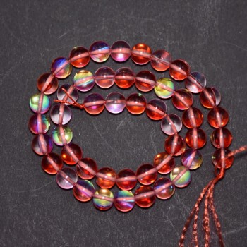 Red opal glass beads, smooth round ball strand, 8mm diameter, 38cm length (+ -)